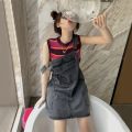 Summer Korean Version ofinsRetro High Waist Loose Denim Suspender Skirt for Women Thin Slimming All-Matching Small Size Dress. 