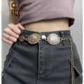 Enacolor Retro Gold Metal Sized Shield Waist Chain Body Chain for Women's Dresses, Pants Waist Belts Hip-hop Street Rock Waist Chains Trendy. 