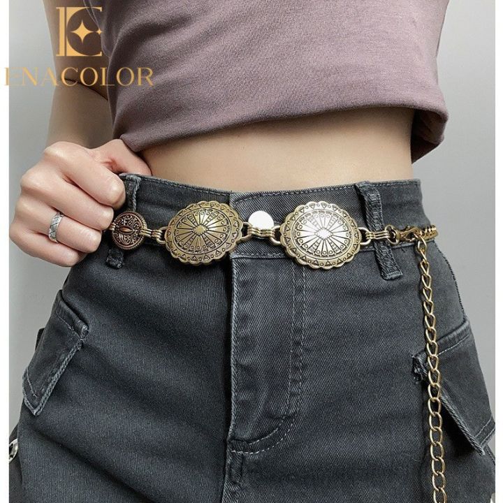 Enacolor Retro Gold Metal Sized Shield Waist Chain Body Chain for Women's Dresses, Pants Waist Belts Hip-hop Street Rock Waist Chains Trendy