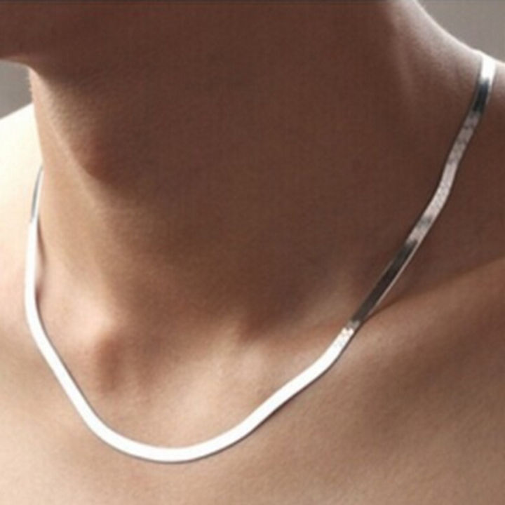 Plating Silver Flat Blade Snake Chain Necklaces For Men Women Short Paragraph Clavicle Chain