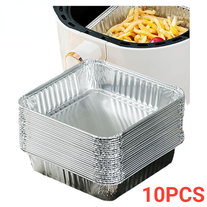 【HOT】 10Pcs Disposable Aluminum Foil Food Container Aluminium Foil Tray Square Shaped BBQ Accessories Lid Lunch Box Kitchen Supplies