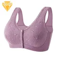 U-shaped Back Bra Comfortable Plus Size Lace Bra for Mid-aged Women Soft Breathable Stylish with Front Button Closure Perfect for Southeast Asian Buyers Supportive Back Bra. 