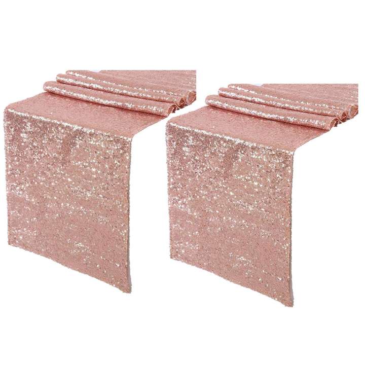 LKPCIGCXM 2x Sparkly Rose Gold Sequin Table Runners 12X71 Inch/12X108 ...