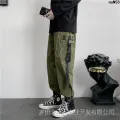 Drawstring Trendy Cropped Pants Trendy Student Autumn and Winter Chain Overalls New Wide Youth Hundred Hip Hop Loose Men and Women ﹊. 