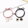 1 Pair Couple Bracelets Magnet Stone Cute Animal Knotted Adjustable Elastic Rope Decorative Valentines Day Gift Time Rabbit Pendant Lover Bracelets Rubber Bands for Student. 