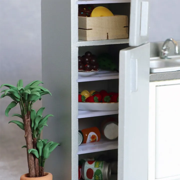 1/12%20Miniature%20Wooden%20Double%20Door%20Refrigerator%20Simulation%20Fridge%20Model%20for%20Doll%20House%20Decoration%20Silver%20-%20Image%208