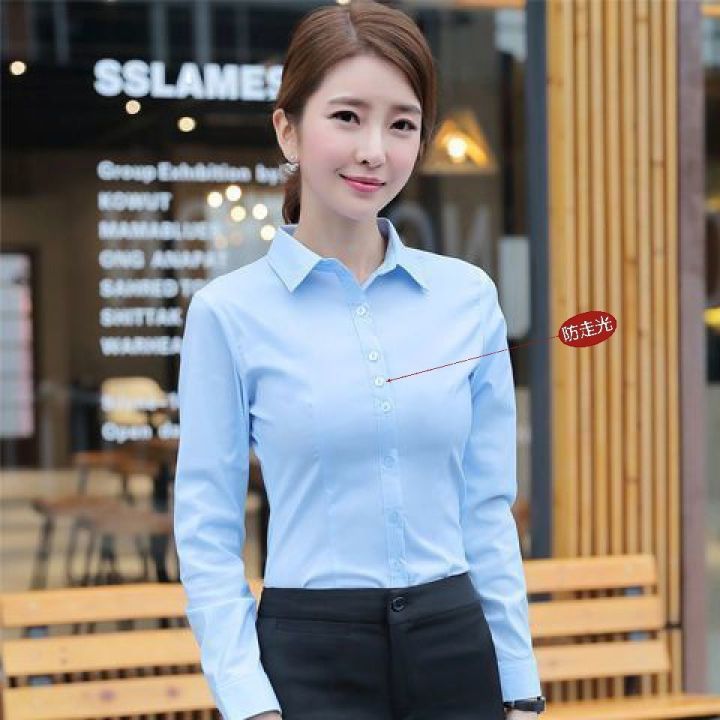 Thin Blue and White Short Sleeve Summer Slim Fit Business Workwear Shirt Women's White Shirt Work Clothes Slimming Elegant Formal Clothes Women