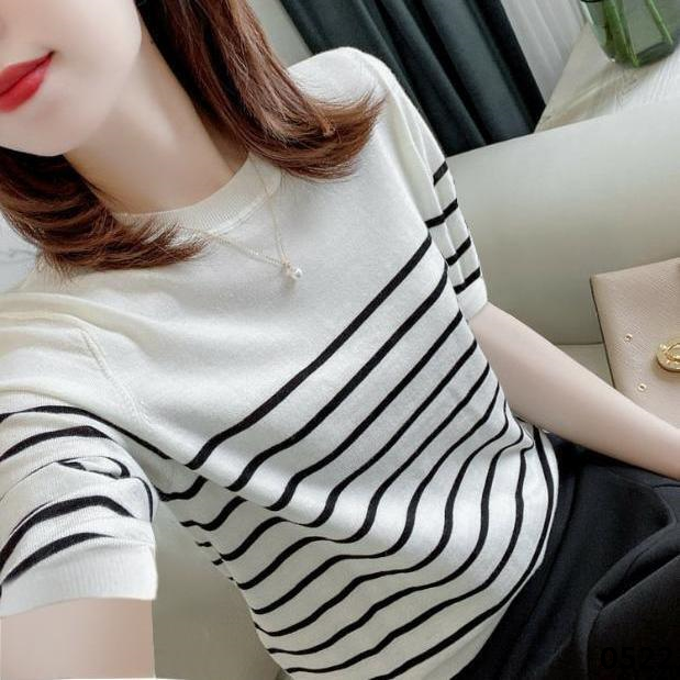 Thin%20Striped%20Short%20Sleeve%20Rich%20Top%20Sweater%20T%20T-shirt%20Fox%20Ice%20Silk%20Base%20Summer%20Loose%20New%202023%20Women's%20shirt%20-%20Image%202