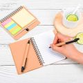 【New Arrivals】Kisdo Lined Spiral Notebook Kraft Paper Cover Notepad with Pen In Holder, Sticky Notes and Page Marker, Business Small Notebook. 