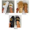 【BestGO】Summer Plush Slippers Fashion Open Toe Solid Color Women's Sandals Metal Chain Outdoor Casual Plus Size Shoes. 