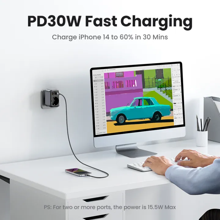 UGREEN%20PD%2030W%20GaN%20Fast%20Charger%20AC%20Outlets%20Adapter%202%20USB%201%20USB-C%20Port%20Travel%20Plugs%20for%20iPhone%2014%20Xiaomi%20Wall%20Socket%20Power%20Strip%20Charger%20-%20Image%205
