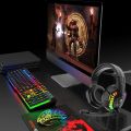 Wired Gaming Rainbow Backlit Keyboard Mouse Headset Mouse Pad Combo for PC,Laptop. 