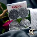 Black Silver Jimikki Earrings With White stons and White Pearl For Women. 
