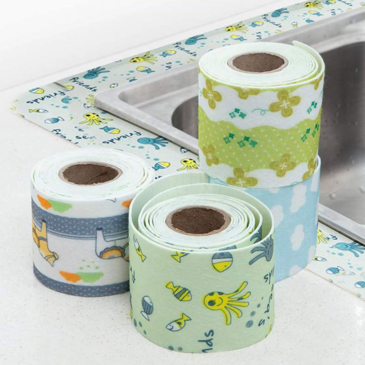 Kitchen Absorbent Sticker Cartoon Self-adhesive Sink Tape Window Glass Waterproof Sticker Bathroom Toilet Non-woven Fabric Tape 1Roll