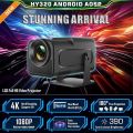 New HY320 Mini Portable Auto Keystone Projector, Native1080P 4K FHD, Support 10,000 Lumens with WiFi 6, BT 5.0, 180 Degree Rotation, Built-in Android 11.0 - Black. 