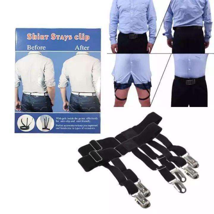 Men Shirt Stay Shirt Holder Garter Belt Clamp Clip Non-Slip Suspender (1 Pair, Black) Free Size