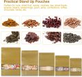 50 Pieces (14x20cm) Brown Kraft Paper Transparent Zip Lock Standup Pouch Bags With Clear Translucent Window For Dried Food, Candy, Spices & Nuts. 