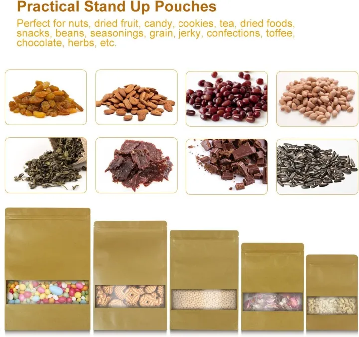 25%20Pieces%20(9x14cm)%20Brown%20Kraft%20Paper%20Transparent%20Zip%20Lock%20Standup%20Pouch%20Bags%20With%20Clear%20Translucent%20Window%20For%20Dried%20Food,%20Candy,%20Spices%20&%20Nuts%20-%20Image%204
