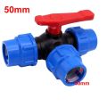 T-type 20/25/32/40/50mm PE Pipe Faucet Diverter Plastic Irrigation 3-Way Ball Valve Pipe Fast Joint Easy To Install Water Pipe Fittings Lawn. 