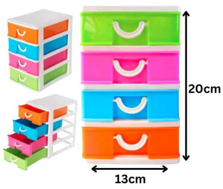 Mini Small Drawer 4 Layers In 1 Set Plastic Storage Boxes For Medicine, Stationery Items, Cosmetics, Money, Jewelry & Other Small Items For Storing Purpose. Multipurpose Storage Chest, Plastic Size