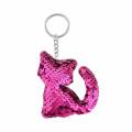 Flip Sequin Keychain Cat Shape Key Ring Hanging. 