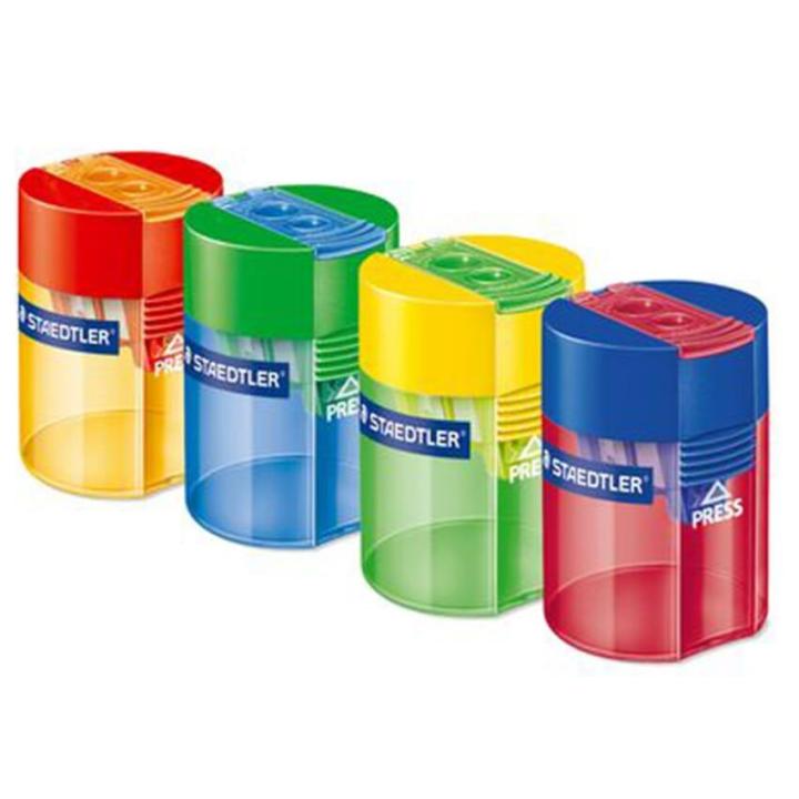 STAEDTLER%C2%AE%20Tub%20512%20006%20Round%20Double-Hole%20Sharpener%20-%204%20Colours%20-%20Image%203
