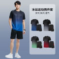 Fitness Clothes Men's Ice Silk Sportswear Suit Summer Short Sleeve T T-shirt Morning Running Basketball Training Room Shorts Suit. 