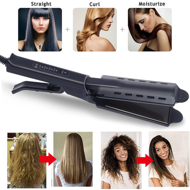 Hair Straight, Portable Ceramic Tourmaline Ion Flat Iron Hair Set, Four Gears Constant Temperature Steam Straight