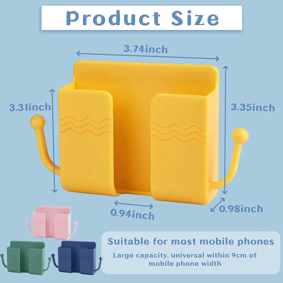 Phone Holder with Hook Wall Mount Sticky on Wall Stand Mount Mobile Phone  Charger Socket Pocket, Storage Box Cell Phone Remote Control Holder, ...