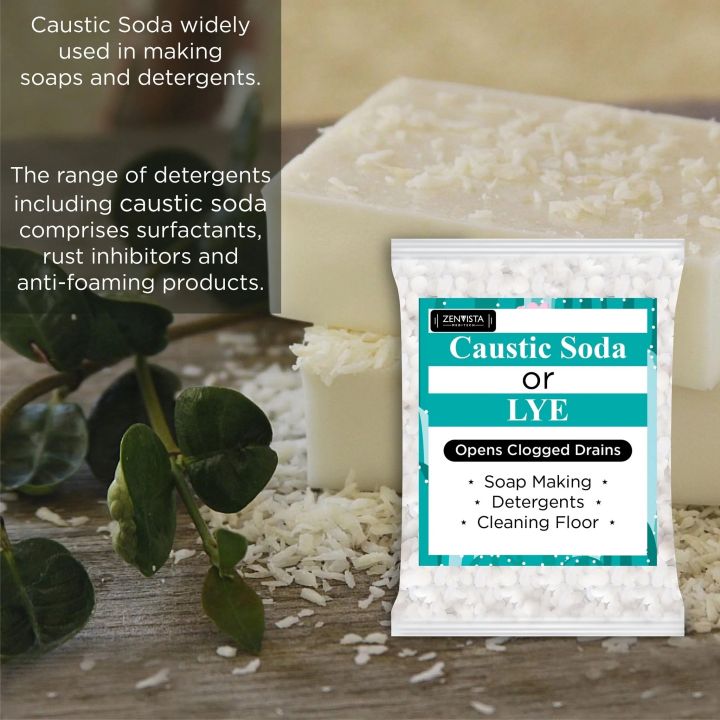 Soap making Caustic soda sodium hydroxide flakes potassium hydroxide soda ash lye packet as a detergent floor cleaner and drain cleaner – 1kg