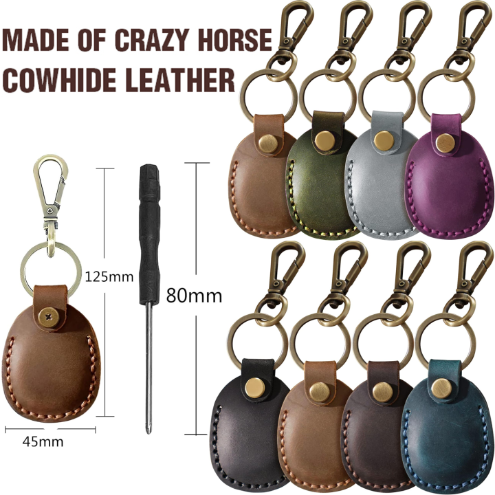 Airtag Holder Keychain-Genuine Leather Holder, Handmade Air Tag Case Scratch-Resistant Key Chain Ring Dog Collar,Luggage Cover