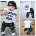 Toddler Baby Boy Short Sleeve Letters Gles T-shirt + Camouflage Long Pants Fashion 2Pcs Outfits Clothes The cotton content is greater than 50%. 
