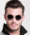 Mirrored Round Sunglasses (Free Size) For Men & Women - Black. 