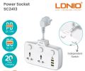 Power Socket SC2413 Extension Plug with USB 20W Socket Extension Cord Universal Outlets 1 PD & QC3.0 & 2 Auto ID. 