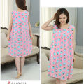 Artificial Cotton Nightdress Women's Summer Short-Sleeved Nightdress Sleeveless Daily Wear Pajamas plus Size Artificial Cotton Middle-Aged Mom Dress. 