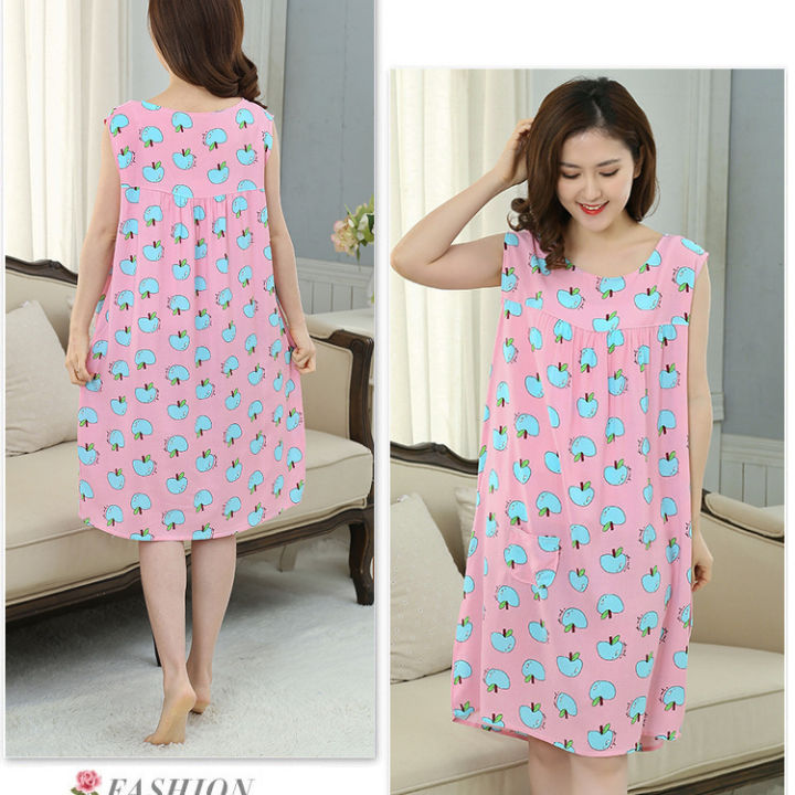 Artificial%20Cotton%20Nightdress%20Women's%20Summer%20Short-Sleeved%20Nightdress%20Sleeveless%20Daily%20Wear%20Pajamas%20plus%20Size%20Artificial%20Cotton%20Middle-Aged%20Mom%20Dress%20-%20Image%209