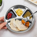 KOKKO Stainless Steel Round Divided Plates, Stackable Dinner Plates With 4 Compartment, Divided Tray Sauce Dish For Home Kitchen BBQ Restaurant. 