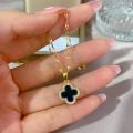 Vintage Diamond Clover Necklace for Women Kwintas Gold Stainless Steel Pendant Chain Choker Accessories Jewelry. 