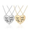 Couple Love Heart Stitching Pendant Girlfriend Boyfriend Chain Necklaces gift. 