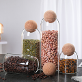 Food Storage Jars with Wood Lid Cork Ball Stopper Glass Jars Set 3Pcs For Storage Food Handmade Borosilicate Glass Canister Jar. 