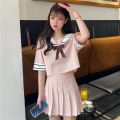 [ Two-Piece Suit ] Summer jk Uniform Female Student Pleated Skirt College Style School Uniform Japanese Short Sailor Suit. 