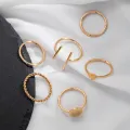 Accessories Girl New Jewelry 6Pcs/Set Retro Vinage Gold Rings Set. 