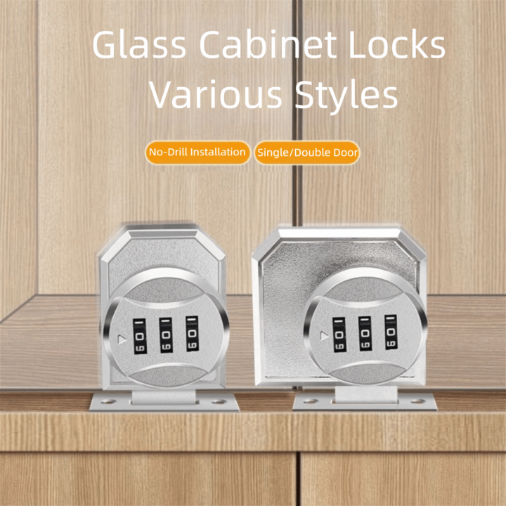With Accessories Zinc Alloy Combination Password Lock Serrated Lock Double Opening Glass Door Lock PunchFree Mounting Easy Setup Cabinet Door Locks Office Use