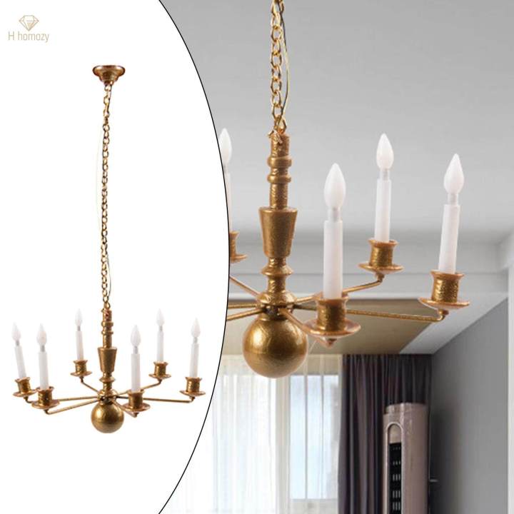 European Modern Classic Farmhouse Ceiling Light Fixture 6 Lights Hanging Chandelier for 1:87