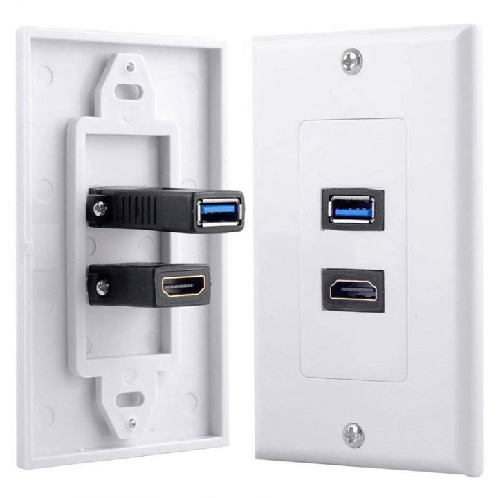 3X%202Port%20HDMI+USB%203.0%20Female%20Wall%20Face%20Plate%20Panel%20Outlet%20Socket%20Extender%20White%20-%20Image%202