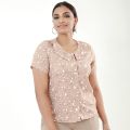 Spring and Summer Short Sleeves Blouse with Pleated Neck Line. 