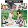 Personalized Initial Canvas Beach Bag, Monogrammed Gift Tote Bag for Women. 