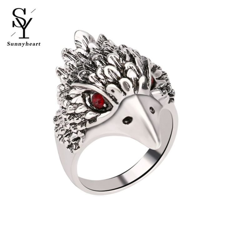 Sunny Men's Eagle Head Band Finger Ring Vintage Jewelry Rhinestone Inlaid Party Gift