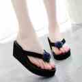 Korean Style Floral Flip Flops Women's High Heel Summer Slippers Leisure Flip-Flops Student Non-Slip Foam Thick Wedge Beach Shoes. 