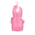 Women's Halter Bodycon Mini Dress, Sleeveless Cutout 3D Flower Ruched Club Party Dress. 